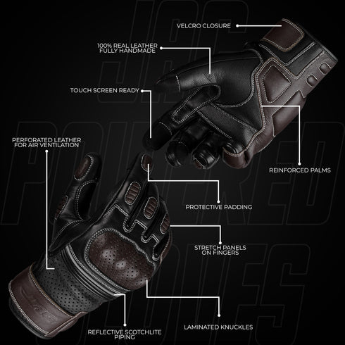 Ninja Leather Motorcycle Gloves with Black/Brown Knuckle Protection